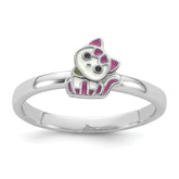 Sterling Silver Rhodium-plated Multi-color Enameled Cat Children's Ring